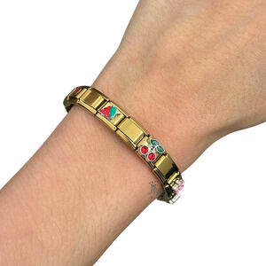 Gold Italian Charm Bracelet w/ 9 Decorated Charms - Feminine & Ready to Wear